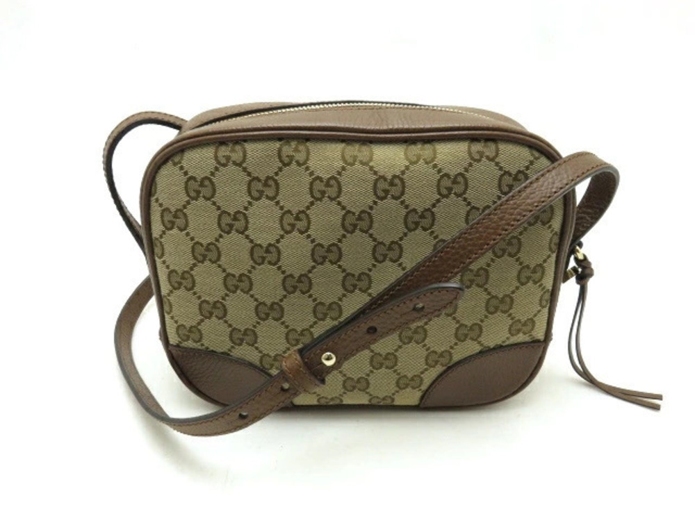 Gucci Shoulder Bag GG Canvas Leather Beige Cream Brown